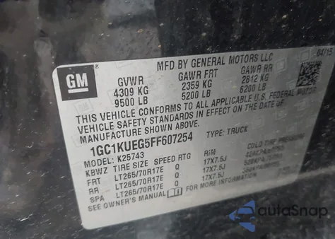 2015 Chevrolet Silverado 2500Hd Wt из США, поврежденный, VIN 1GC1KUEG5FF607254